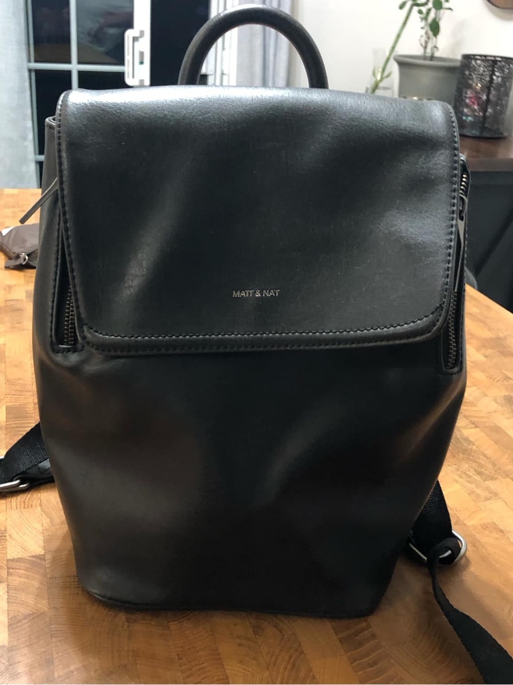 Matt & Nat Black Vegan Leather Backpack with Flap